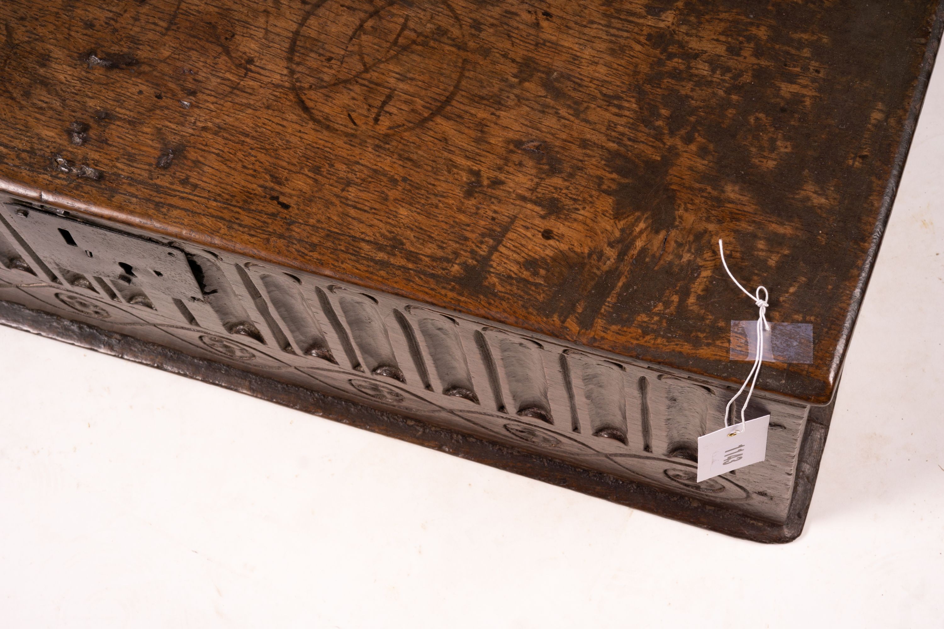 A 17th century rectangular carved oak bible box, W.74cm D.40cm H.25cm